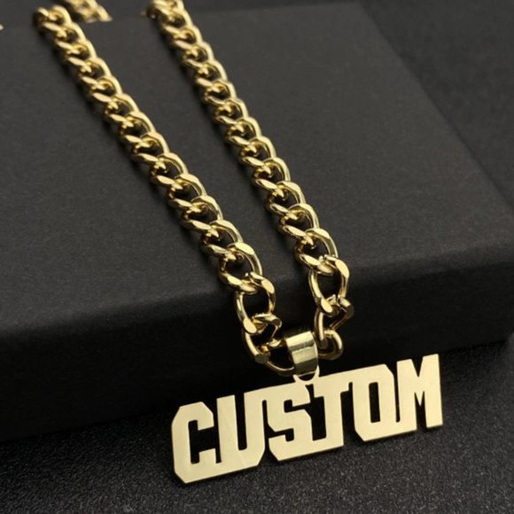Custom Name Necklace Thick Cuban Chain 5mm Large Personalized Jewelry Customized - Picture 1 of 5